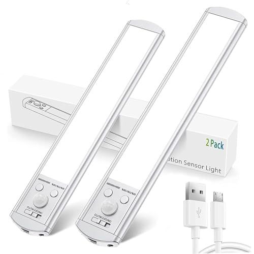 モーションセンサー LED バーライト、USB 充電式 クローゼット LED 読書灯、マグネット式、キャビネットライト、明るさ調整機能付き、洗面所・キッチン・階段に最適 (Sliver, 40cm(2 pack)mi 8ee7ddff