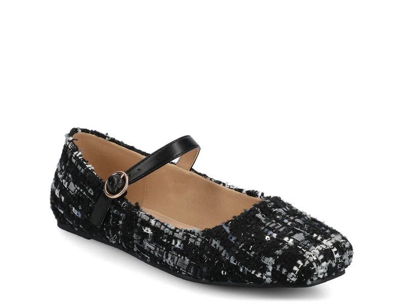 ジャーニー レディース シューズ パンプス Journee Carrie Mary Jane Flat BlackWhite Tweed ホワイト