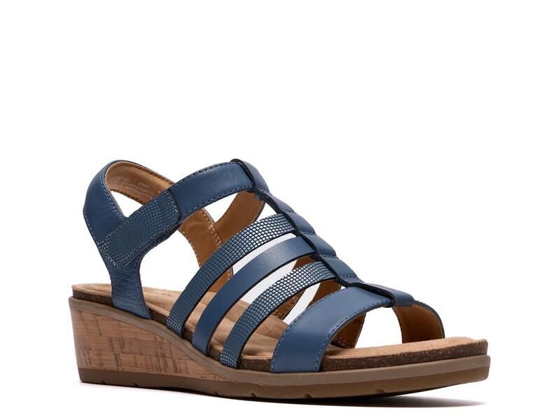クラークス レディース シューズ サンダル Clarks Kacha Step Wedge Sandal Denim Blue デニム