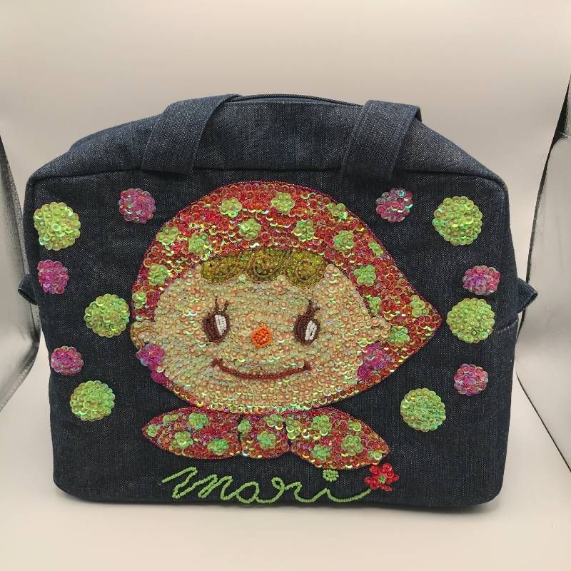 タ Curly Collection スパンコール刺繍 デニム素材 ハンドバッグ