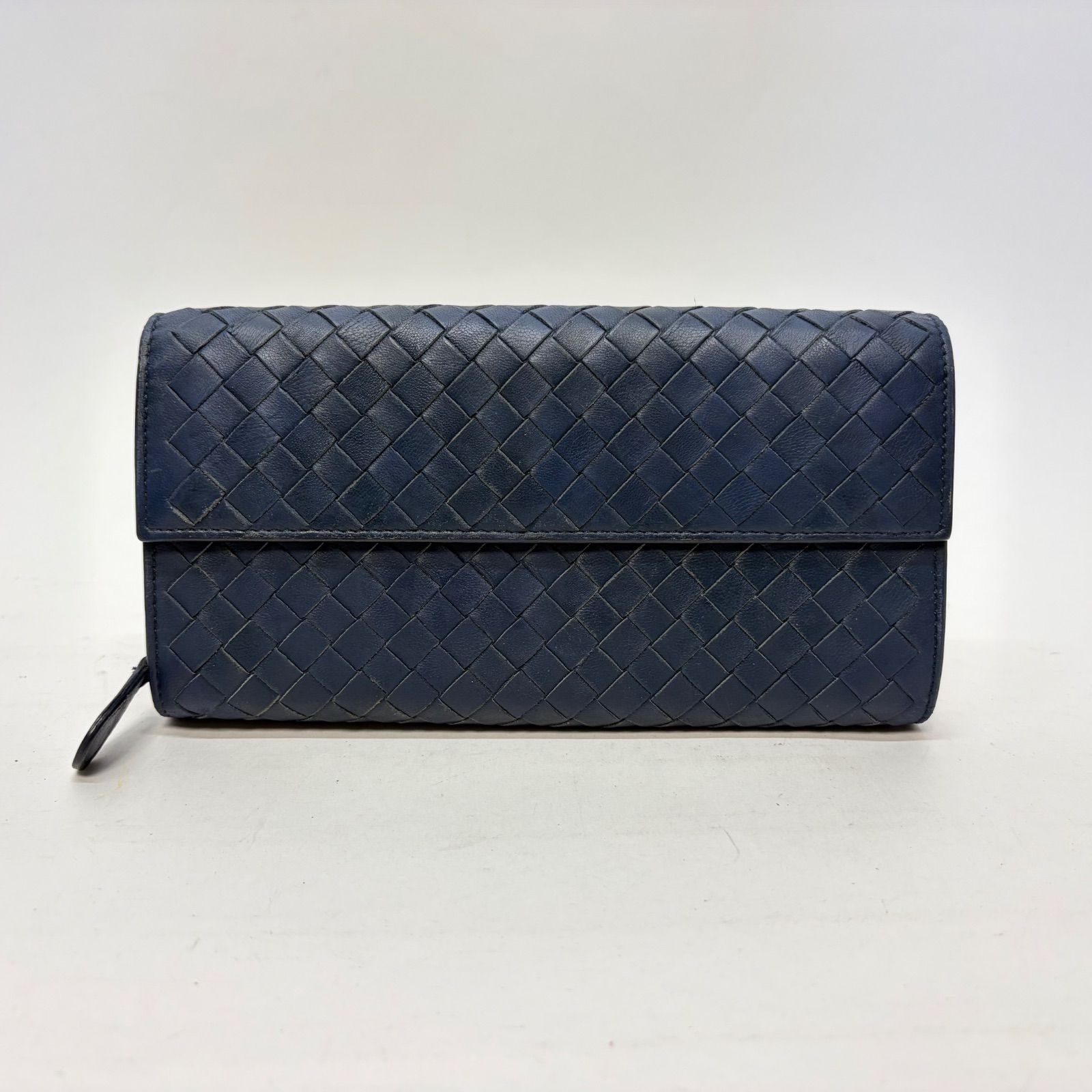 4104 BOTTEGA VENETA ボッテガヴェネタ 長財布 イントレチャート ネイビー系 フラップ コンチネンタル