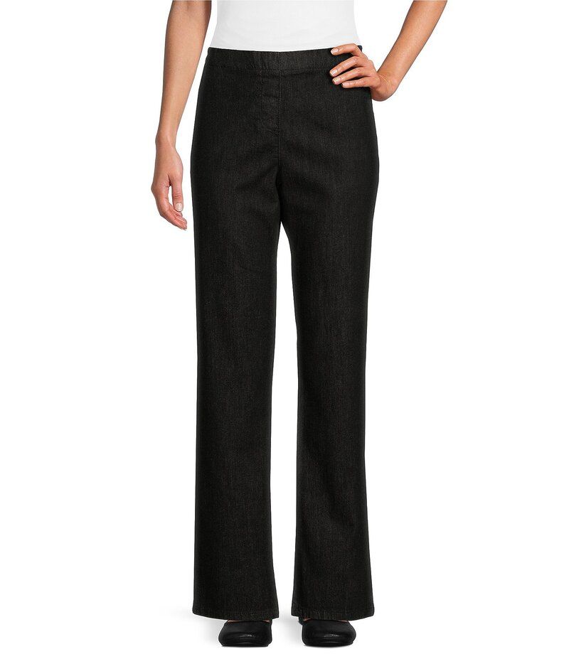 アリソン デイリー レディース ボトムス カジュアルパンツ ストレート プチ パンツ デニム Allison Daley Petite Size Straight Leg Stretch Denim Elastic Waist PullOn Pants Bla