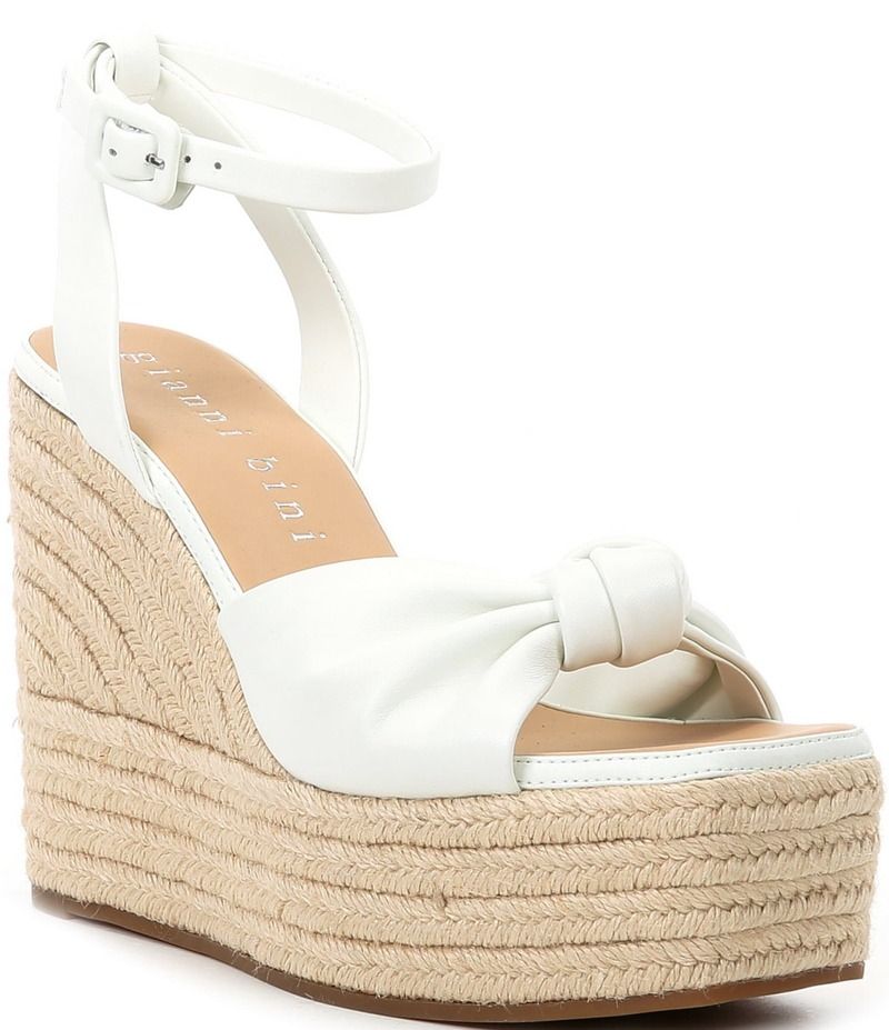 ジャンビニ レディース シューズ スリッポン・ローファー プラットフォーム サンダル レザー Gianni Bini Shanessa Knot Leather Jute Platform Wedge Sandals White ホワイト