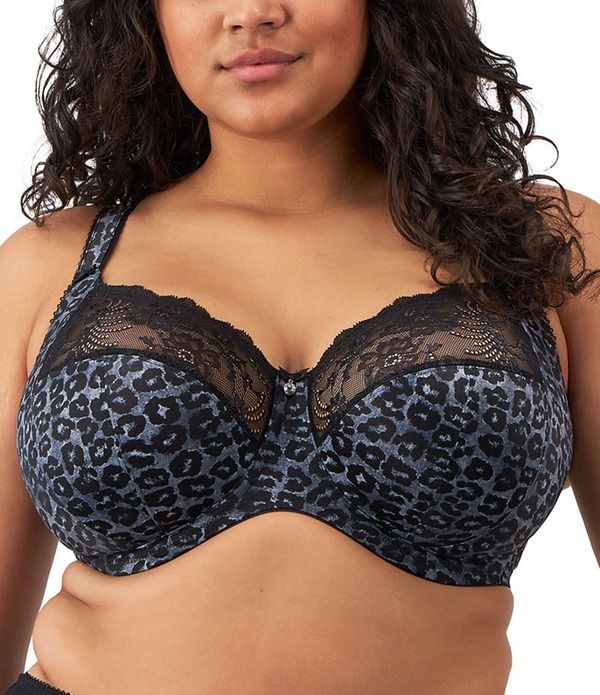 エロミ レディース アンダーウェア ブラジャー アニマル柄 プリント レース Elomi Morgan Stretch LaceTrimmed Animal Print FullBusted Contour UBack Underwire Bra Snow L