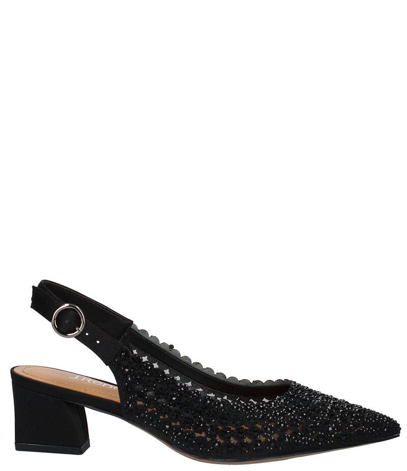 ジェイレニー レディース シューズ ヒール サテン J Renee Pranil Satin Rhinestone Block Heel Slingback Pumps Black Satin ブラック