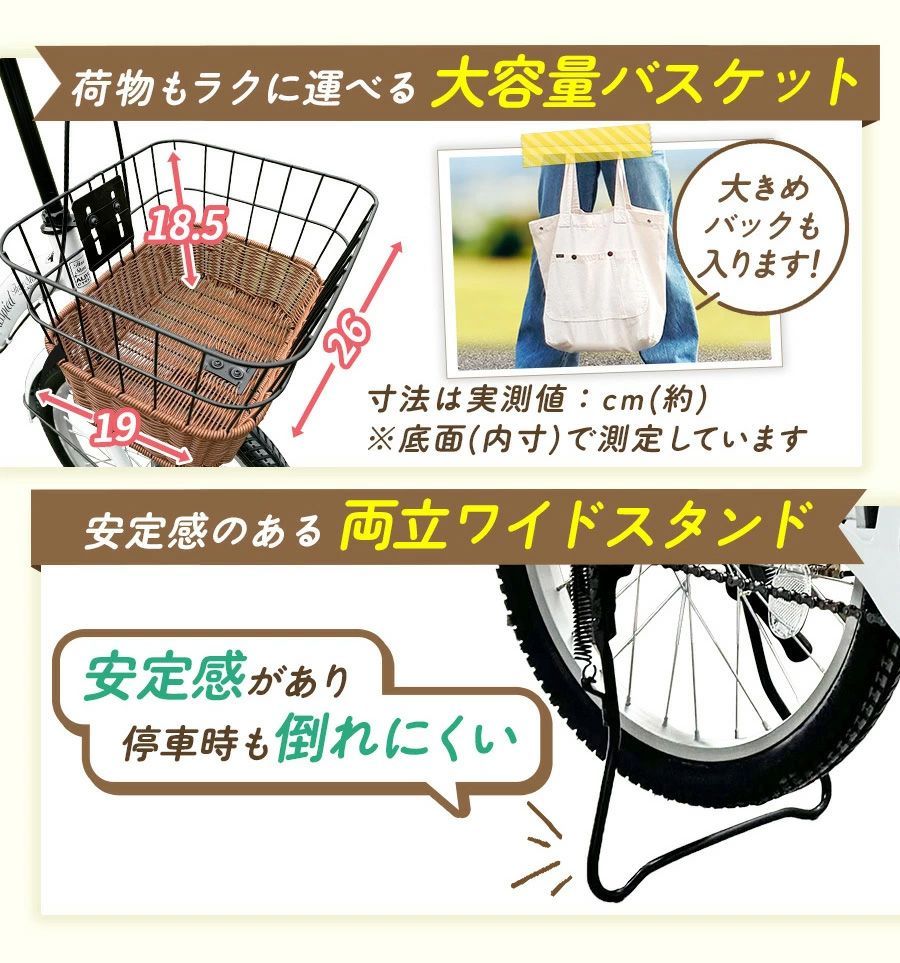 シティサイクル 20インチ 籐風バスケット搭載 [TS20M] 低床フレーム