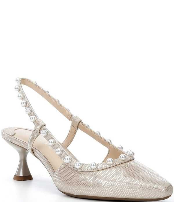アレックスマリー レディース シューズ ヒール Alex Marie Odette Lizard Embossed Pearl Studded Slingback Pumps Natural Pearl パール