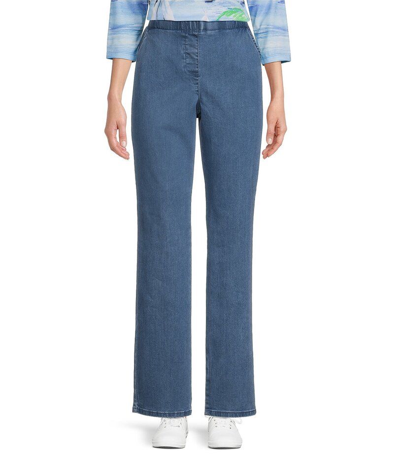 アリソン デイリー レディース ボトムス デニムパンツ ストレート プチ デニム ジーンズ Allison Daley Petite Size Chambray Straight Leg Stretch Denim Elastic Waist PullOn J