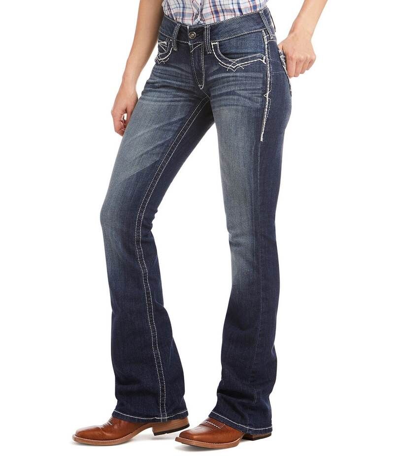 アリアト レディース ボトムス デニムパンツ ブーツカット 刺繍 デニム ブーツ ジーンズ Ariat REAL Mid Rise Stretch Denim Embroidered Pocket Bootcut Jeans Marine デニム