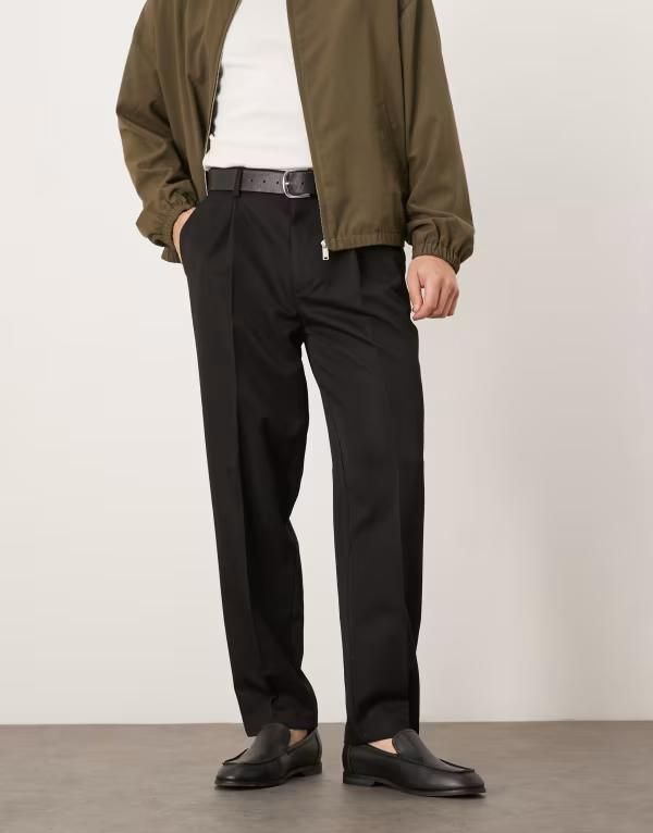 エイソス メンズ ボトムス カジュアルパンツ パンツ ASOS DESIGN smart oversized tapered pants with front pleats Black ブラック