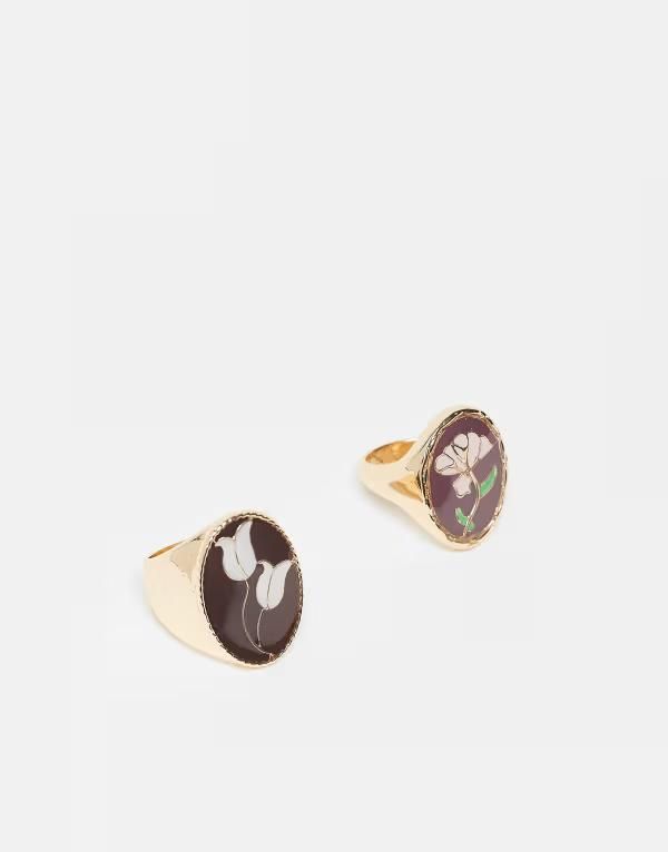 リクレイム ヴィンテージ レディース アクセサリー リング フラワー柄 フラワー Reclaimed Vintagenamel rings 2 pack with floral details tone Gold ゴールド