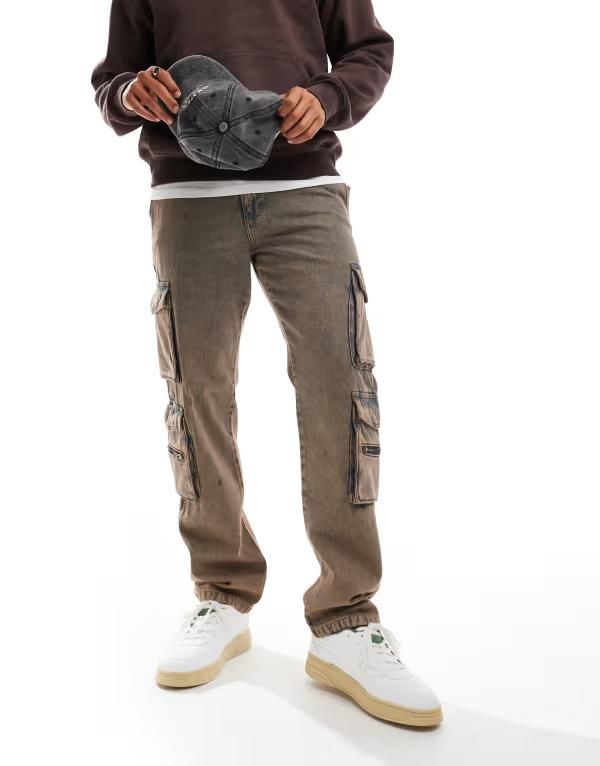 オンリーアンドサンズ メンズ ボトムス デニムパンツ カーゴパンツ パンツ ONLY SONS Edge straight cargo pants in stone wash Stone Wash ストーン