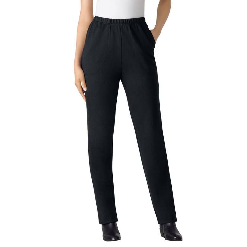 ウーマン ウィズイン レディース ボトムス カジュアルパンツ プラスサイズ トール ニット Woman Within Plusize Tall StraightLeg Stretch PonteKnit PullOn Pants Black ブラック
