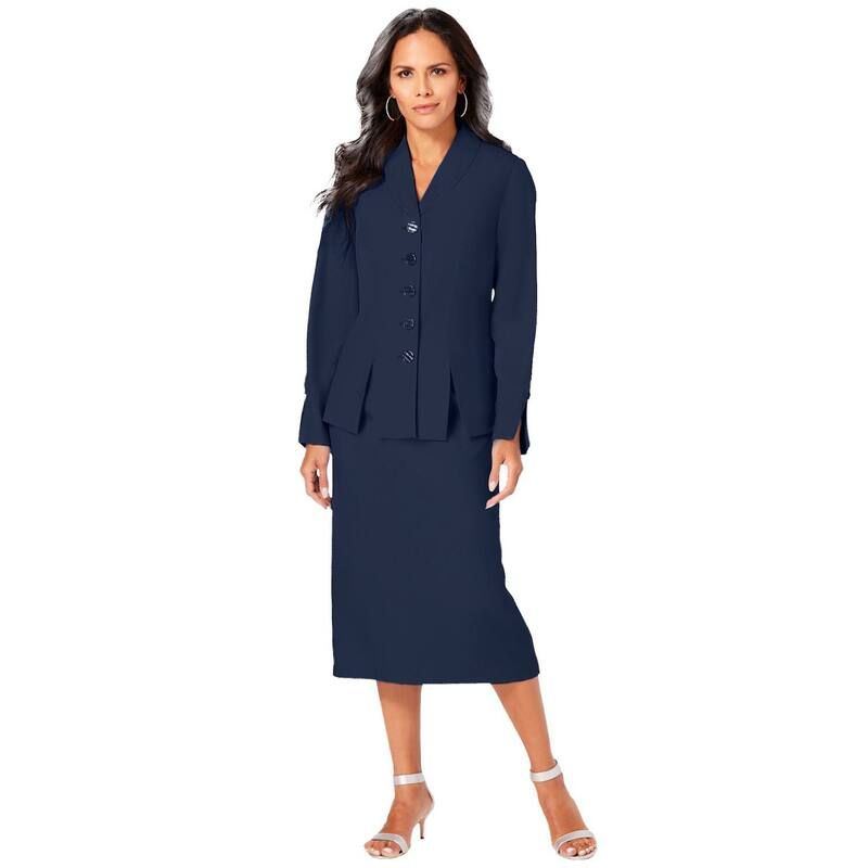 ロアマンズ レディース トップス ワンピース プラスサイズ スカート ジャケット Roamans Womens Plusize Long Sleeve ShawlCollar Jacket Sheath Skirt Set 2Piece Suit Navy ネ