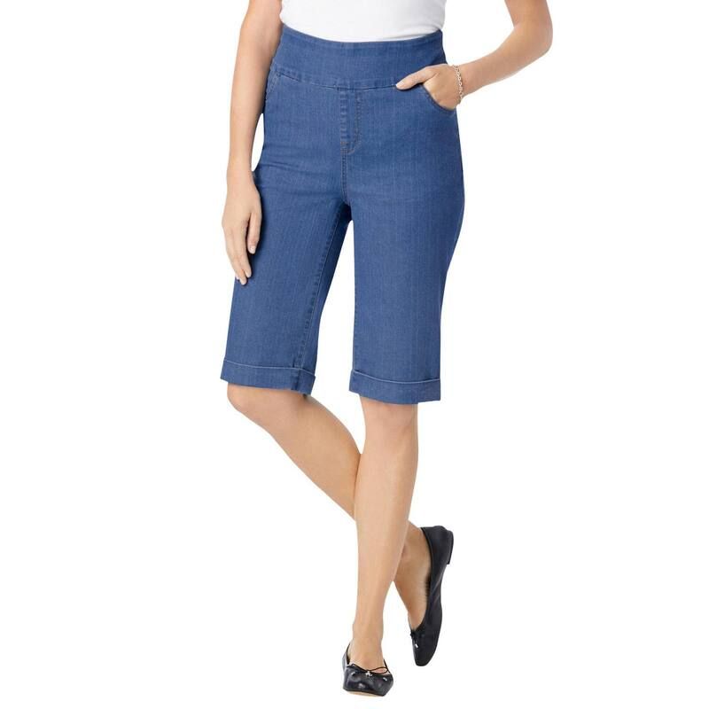 ウーマン ウィズイン レディース ボトムス ハーフパンツ・ショーツ プラスサイズ ショートパンツ デニム ジーンズ Woman Within Plusize PullOn ElasticWaistretch Denim Jeanshortstonewash S