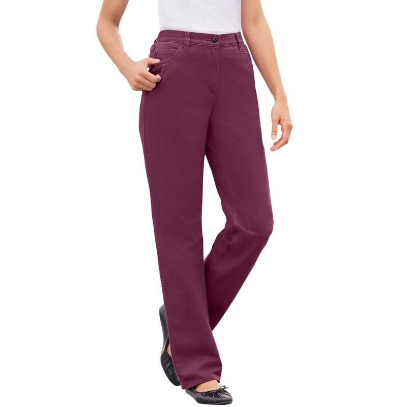 ウーマン ウィズイン レディース ボトムス デニムパンツ プラスサイズ トール コットン ジーンズ Woman Within Plusize Tall Perfect AllCotton BackElastic Denim Jeans Deep Claret