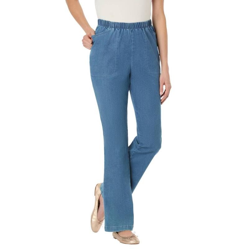 ウーマン ウィズイン レディース ボトムス デニムパンツ ブーツカット プラスサイズ ブーツ ジーンズ Woman Within Plusize Fineline Stretch Denim PullOn Bootcut Jeanstonewash Sande