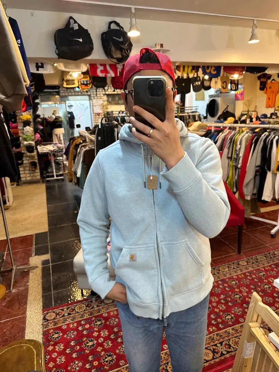 Carhartt カーハート リラックスドフィット スカイブルー フード ジップアップ XL