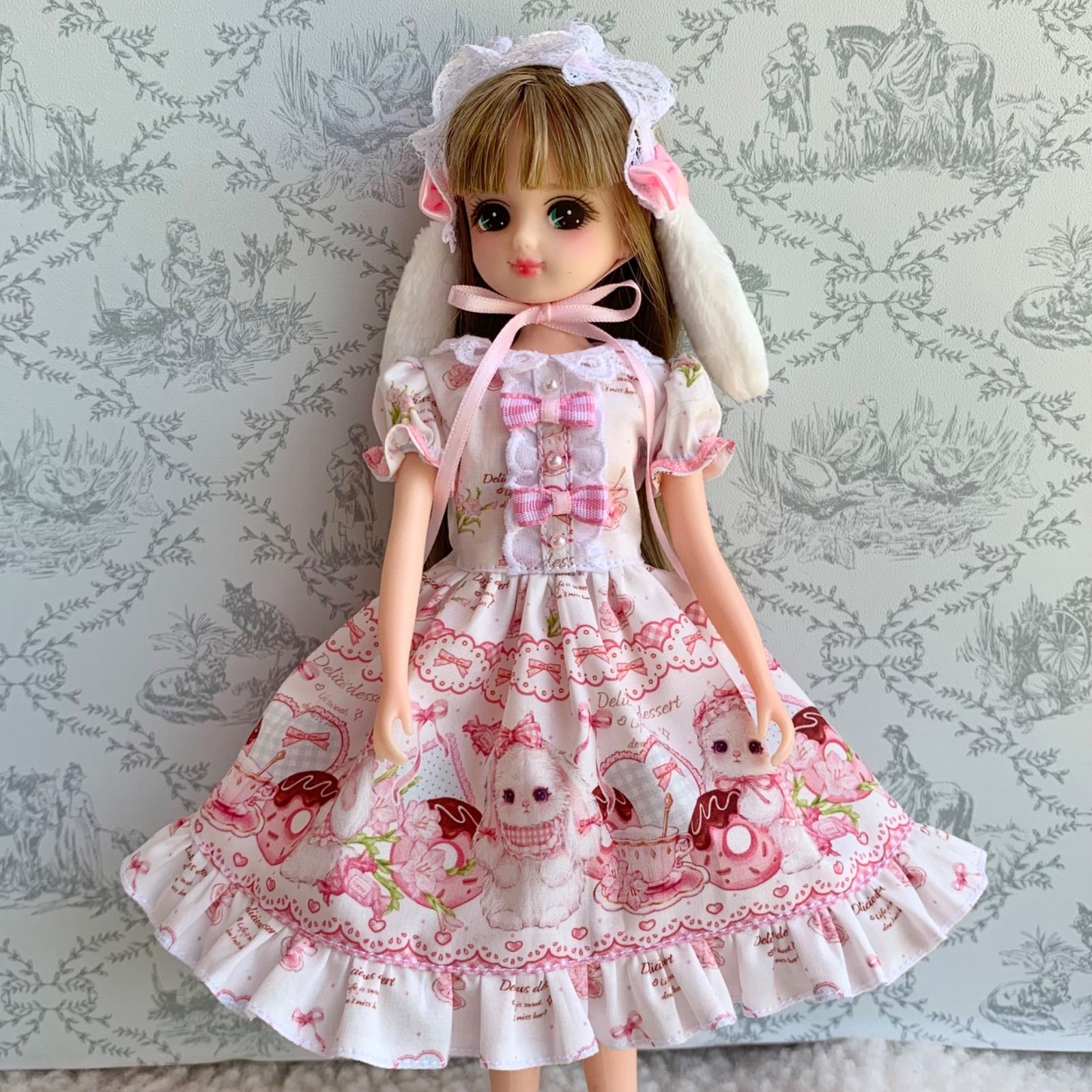 リカちゃん ロリータワンピース うさ耳ヘッドドレスセット スイーツ