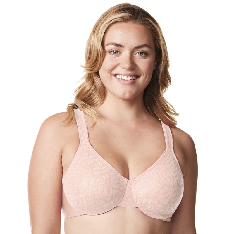 オルガ レディース アンダーウェア ブラジャー ミニ シアー レース OlgaR by WarnersR Sheer Leaves Lace FullFigure FullCoverage Minimizer Bra 35519 Rosewater
