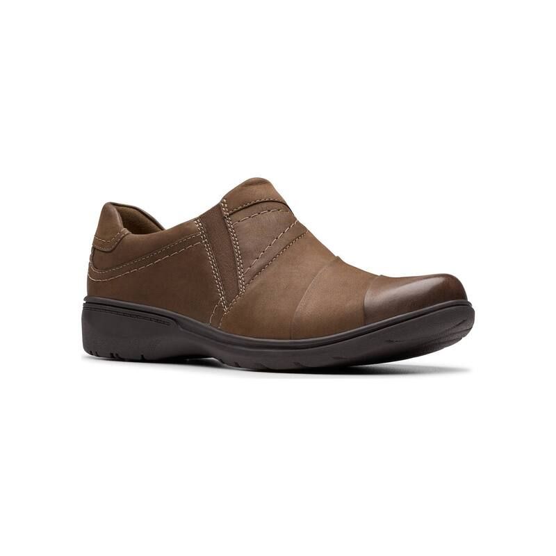 クラークス レディース シューズ スリッポン・ローファー Clarks Carleigh Abby Womens Nubuck SlipOn Casual Shoes Mushroom Nubuck