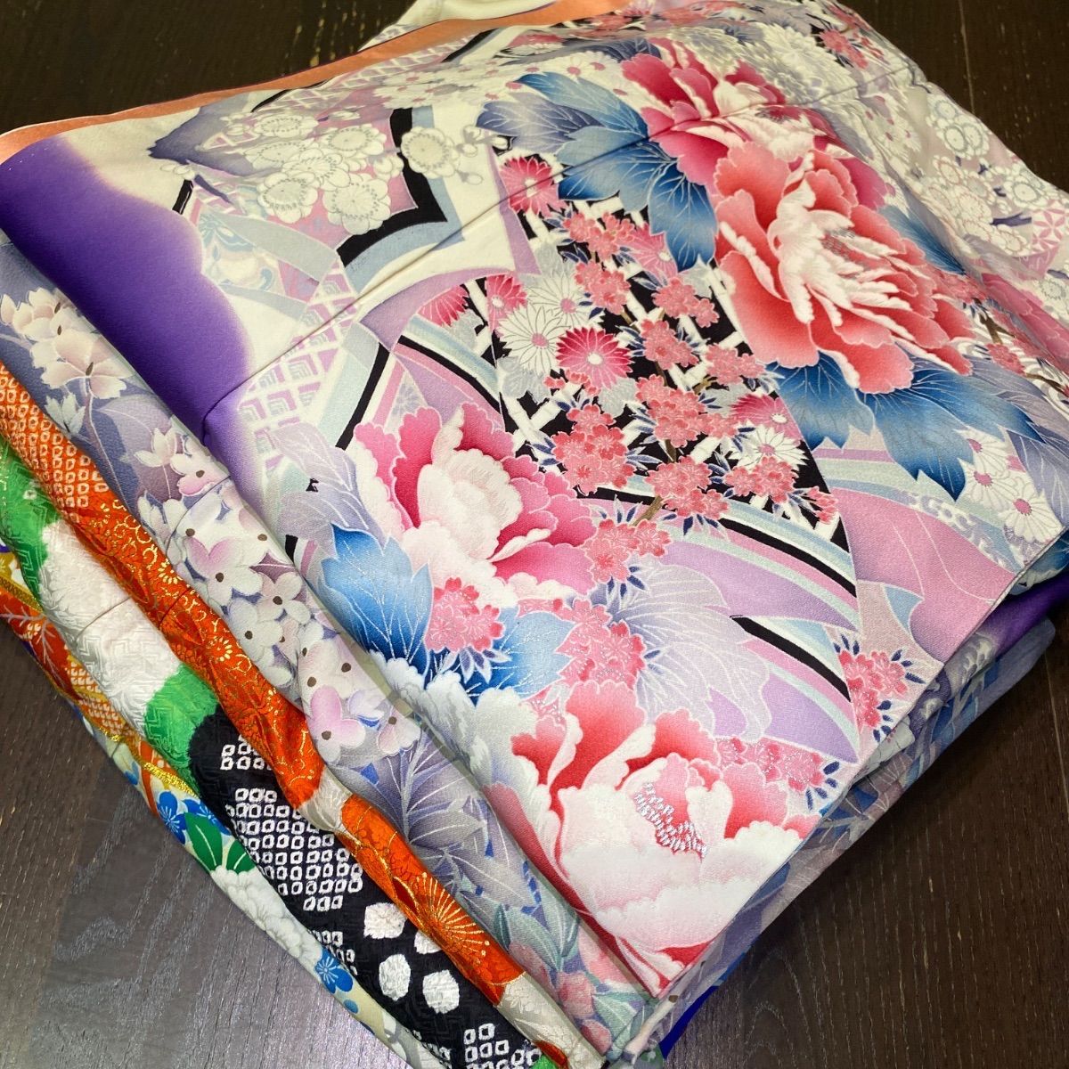 【まとめ売り】正絹振袖5枚 リメイク素材　ハンドメイド向け
