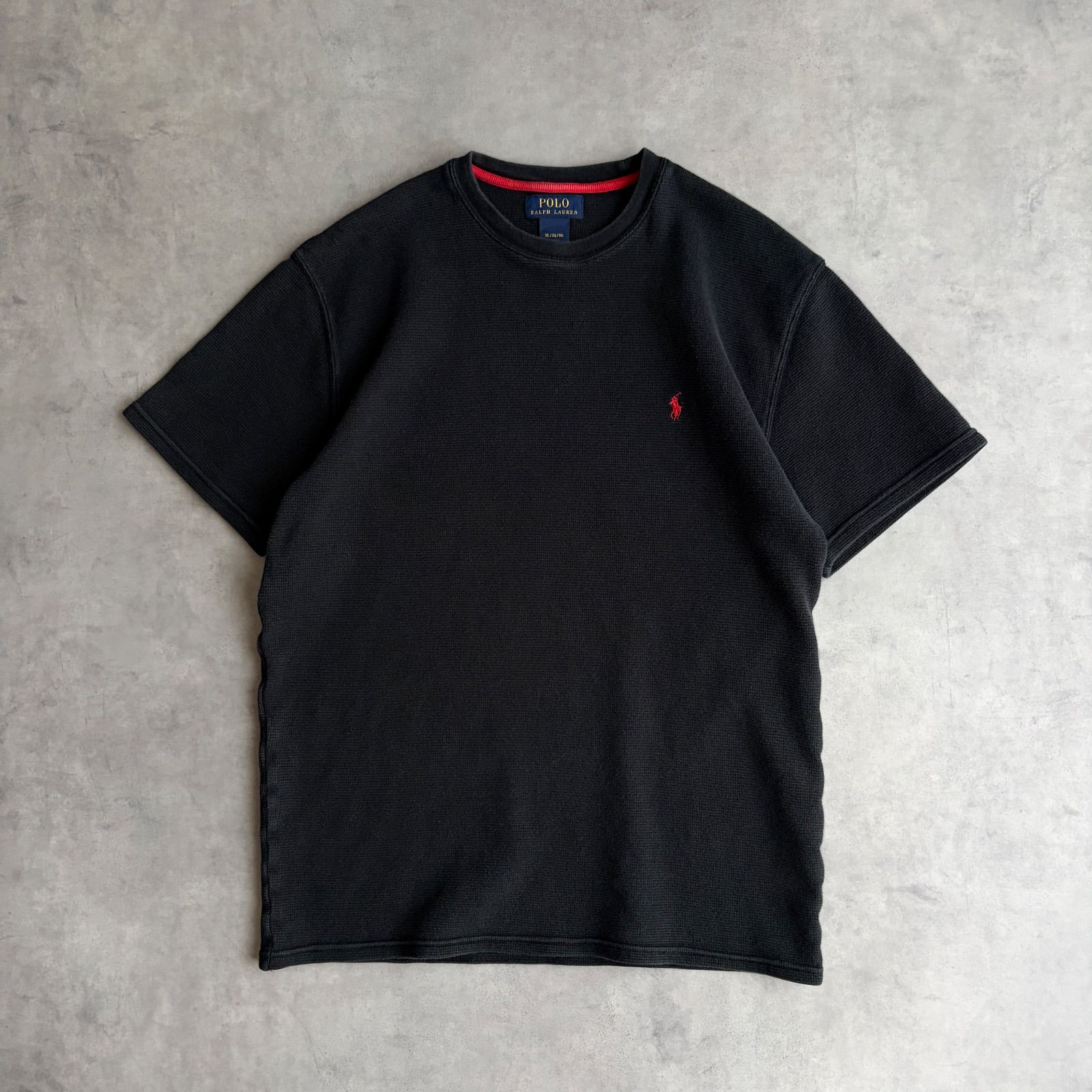 POLO RALPH LAUREN/半袖Tシャツ/サーマル生地/ワッフル/ポニー刺繍/ワンポイント/ブラック/jmaple