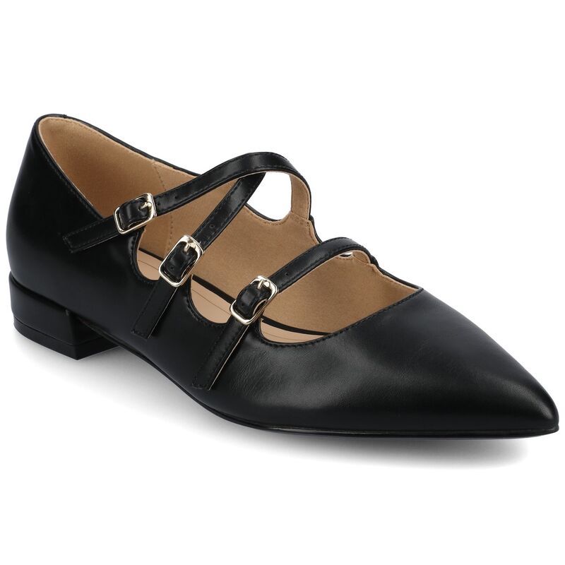 ジャーニー レディース シューズ サンダル ヒール Journee Gretel Womens Pointed Toe Block Heel Multistrap Ballet Flats Black ブラック