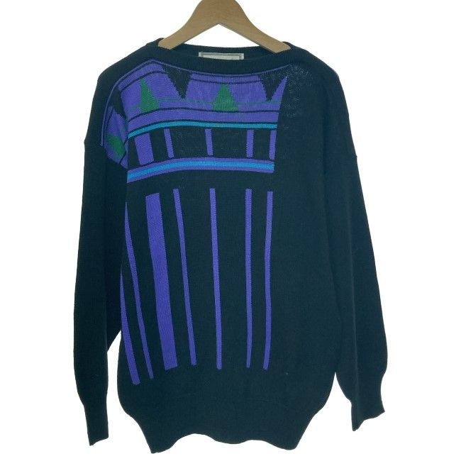 【中古】　GIANNI VERSACE　セーター　長袖　ニット　トップス　ボートネック　総柄　イタリア製　古着　　/4390