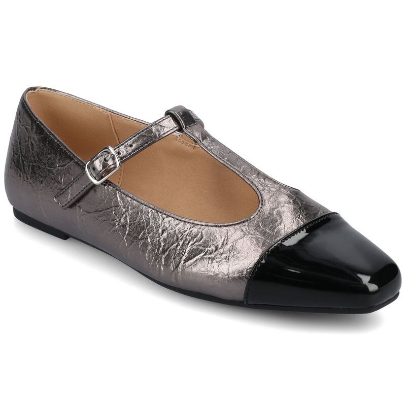 ジャーニー レディース シューズ サンダル キャップ Journee Womens Theah Medium and Wide Width TStrap Cap Toe Mary Jane Dress Flats Crinkle Pewter ピューター