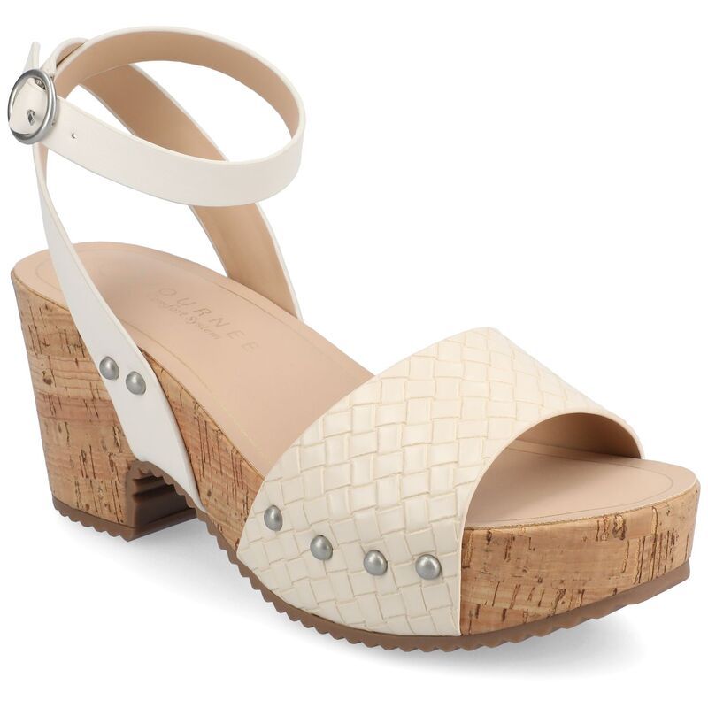 ジャーニー レディース シューズ サンダル アンクル ヒール Journee Vanessa Womens Wedge Clog Heels With Ankle Strap Bone Woven