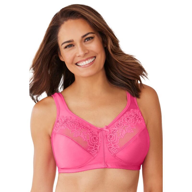コンフォート チョイス レディース アンダーウェア ブラジャー プラスサイズ ミニ レース Comfort Choice Womens Plusize Lace Minimizer Bra Peony Petal
