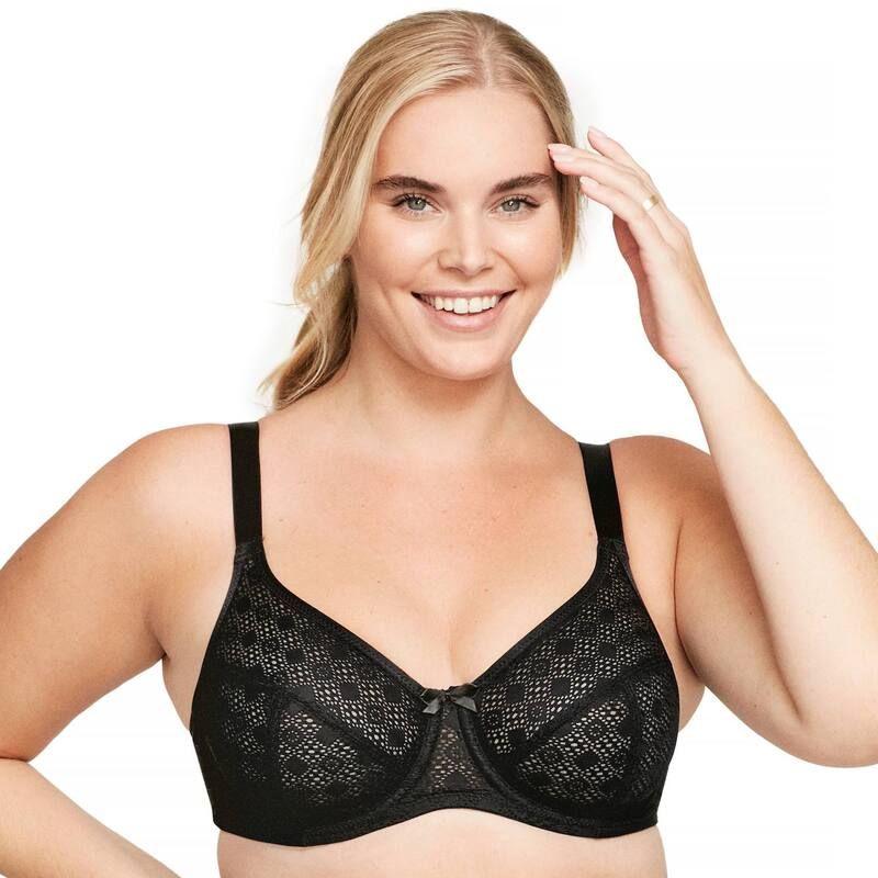 グラマライズ レディース アンダーウェア ブラジャー プラスサイズ レース Plusize Glamorise FullFigure Lace Comfort WonderWire Underwire Bra 9855 Black ブラック