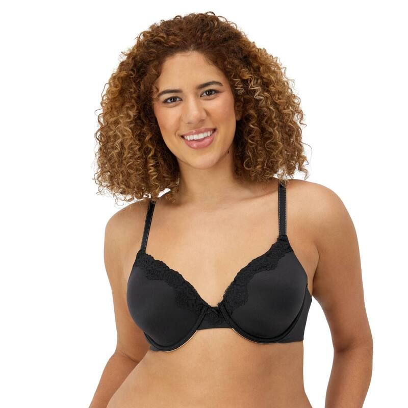 メイデンフォーム レディース アンダーウェア ブラジャー レーストリム レース Maidenform Comfort Devotion Full Coverage Lace Trim Bra 9404 Black With Beige ブラック