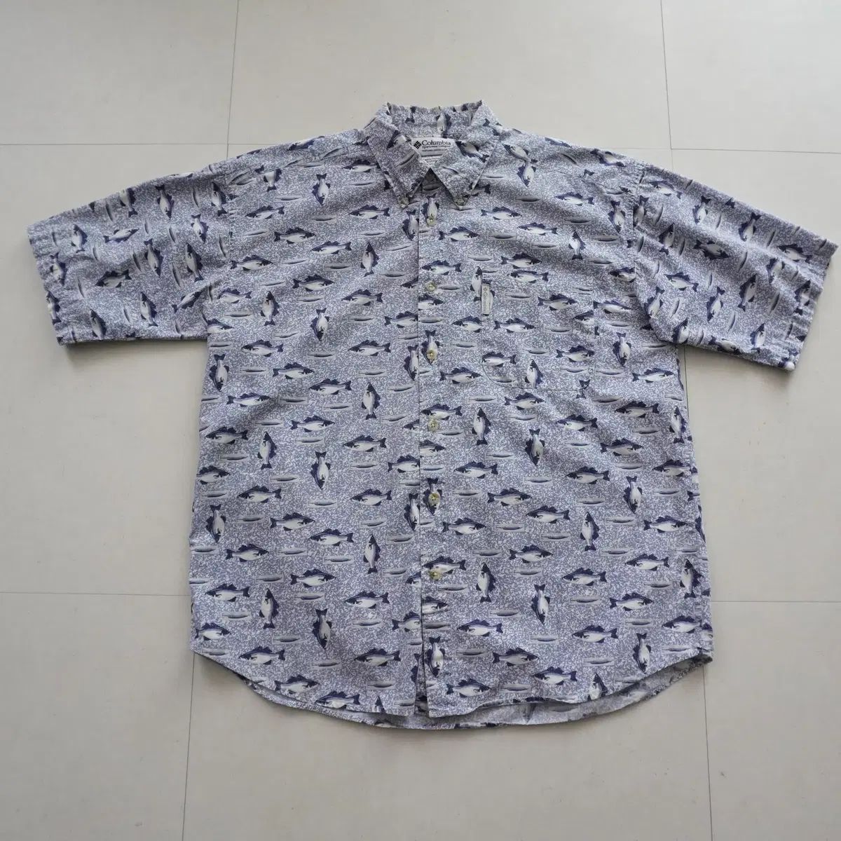 90s コロンビア ヴィンテージ フィッシュ フィッシング パータン 半袖 シャツ L