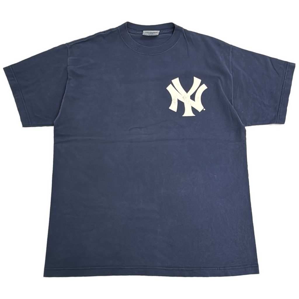 00年代 Majestic マジェスティック MLB ニューヨーク・ヤンキース 半袖Tシャツ プロチーム ネイビー(メンズ LARGE)中古 古着 Y1131