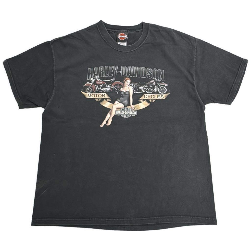 00年代 USA製 HARLEY DAVIDSON ハーレーダビッドソン 半袖Ｔシャツ モーターサイクル ブラック(メンズ XL)中古 古着 Y1137