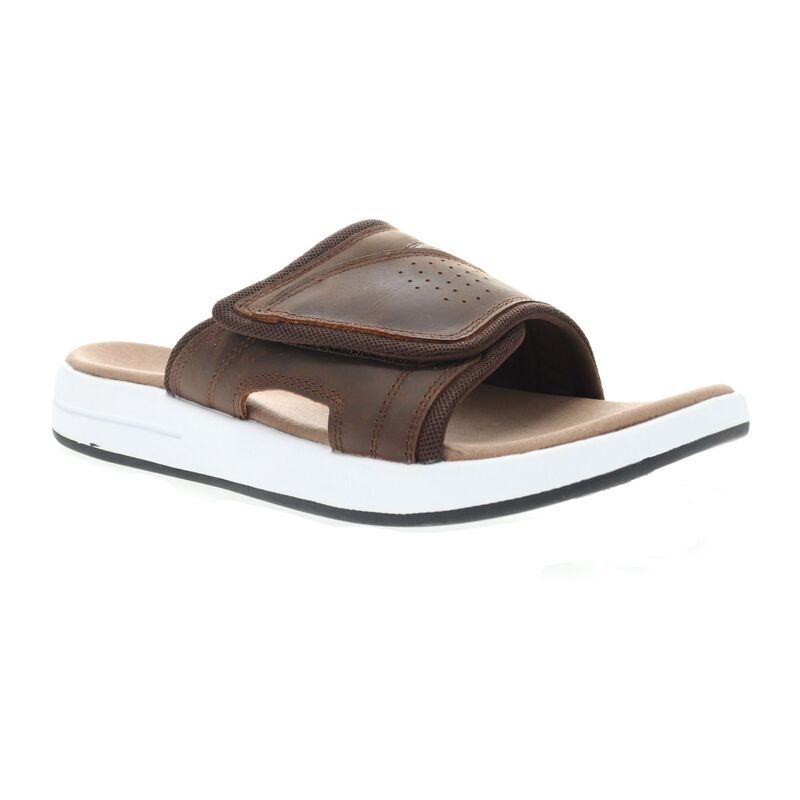 プロペット メンズ シューズ サンダル レザー Propet Emerson Mens Leather Slide Sandals Brown ブラウン