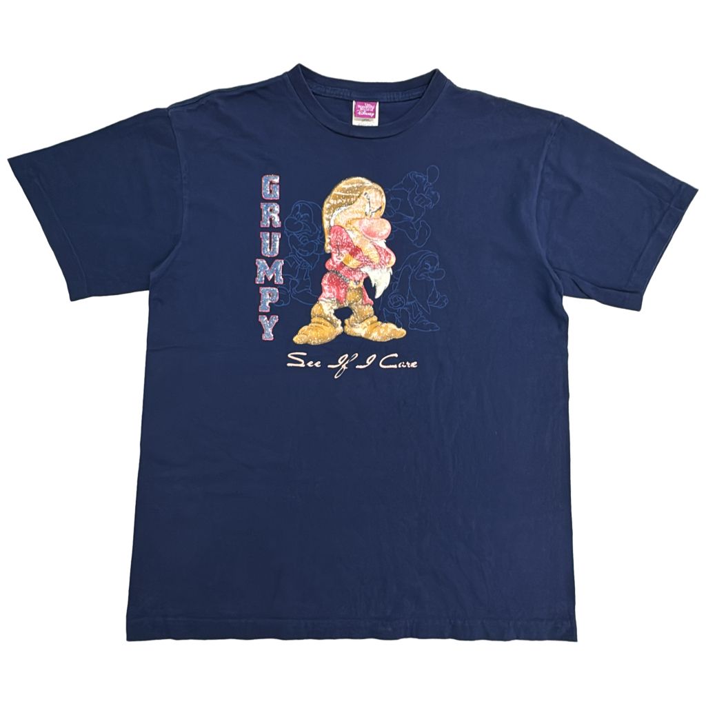 00年代 Disney ディズニー 白雪姫 グランピー 半袖Ｔシャツ キャラクター ネイビー(メンズ LARGE)中古 古着 Y1165