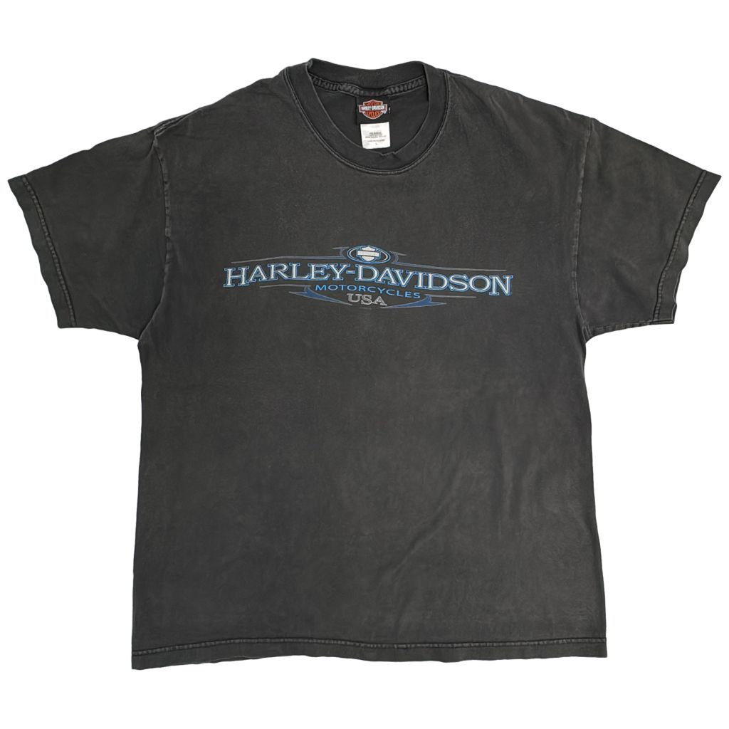 00年代 USA製 HARLEY DAVIDSON ハーレーダビッドソン 半袖Ｔシャツ モーターサイクル ブラック(メンズ L)中古 古着 Y1196