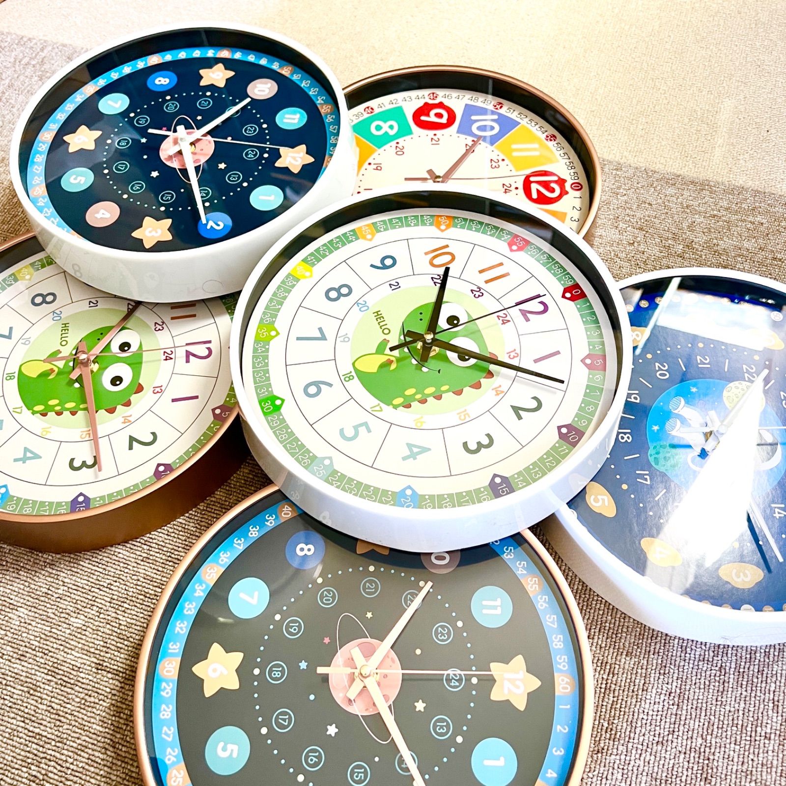 新品44個】知育時計 まとめ売り 1個450円！ 6種 学習用 壁掛け時計