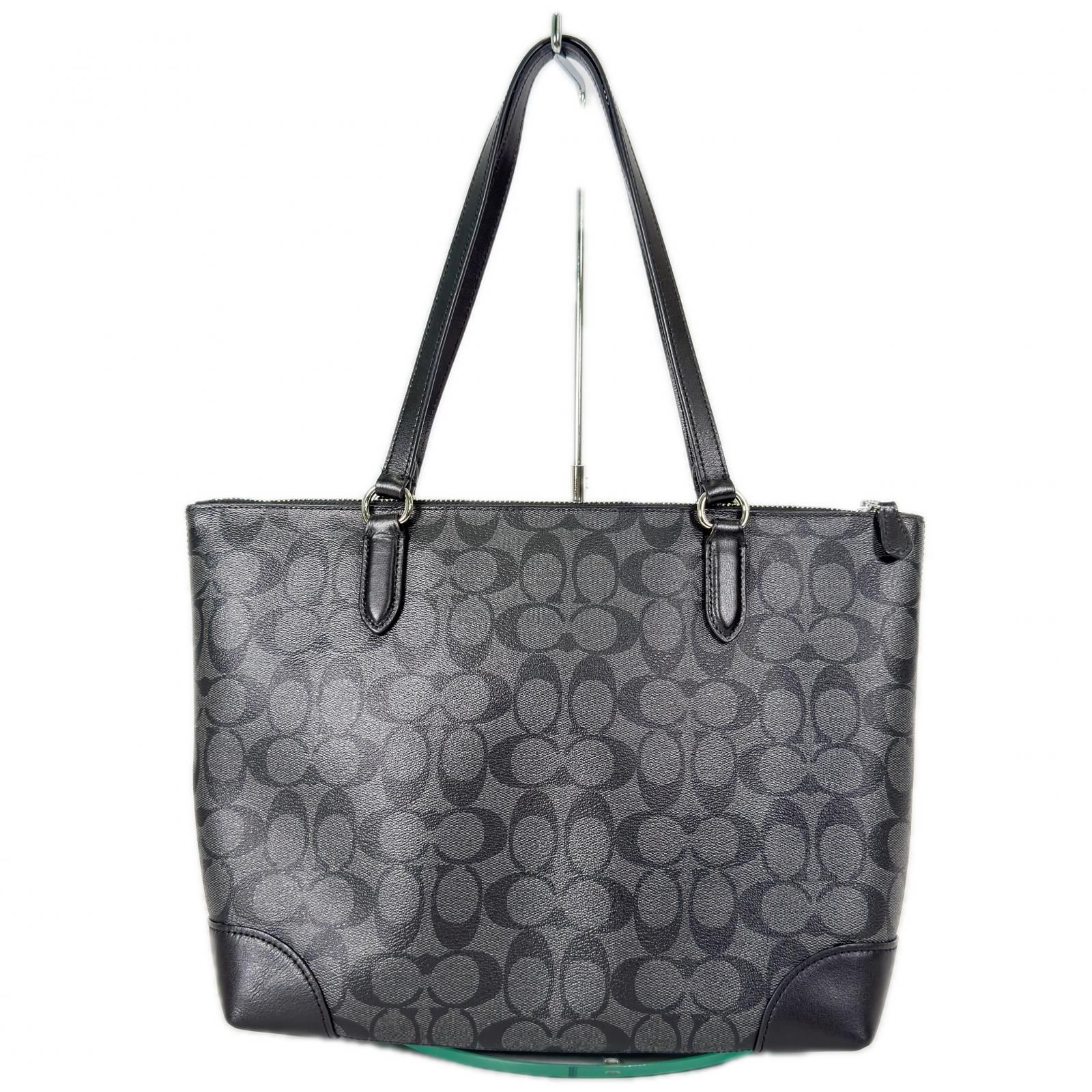 COACH コーチ トートバッグ ブラック グレー レザー シグネチャー 