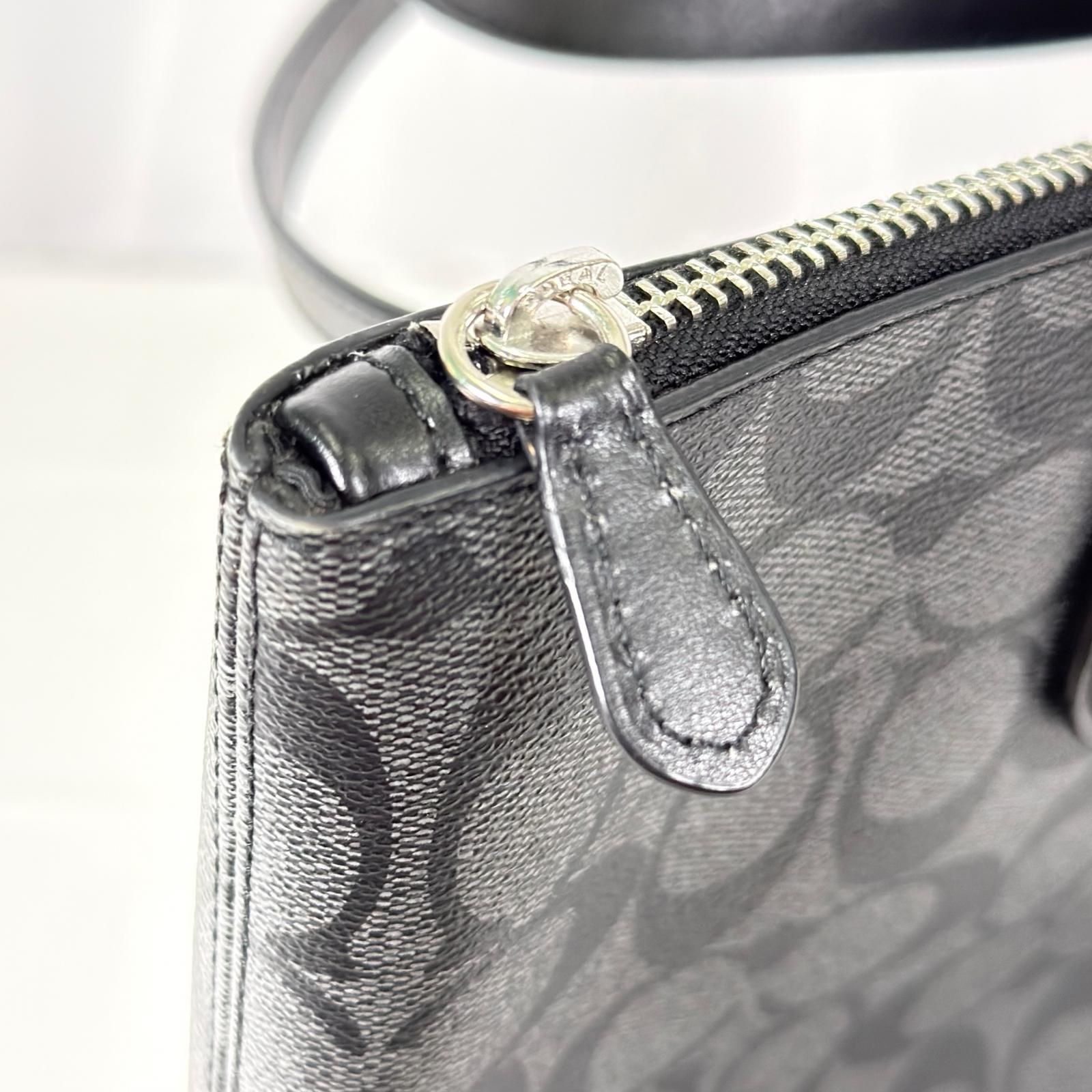 COACH コーチ トートバッグ ブラック グレー レザー シグネチャー
