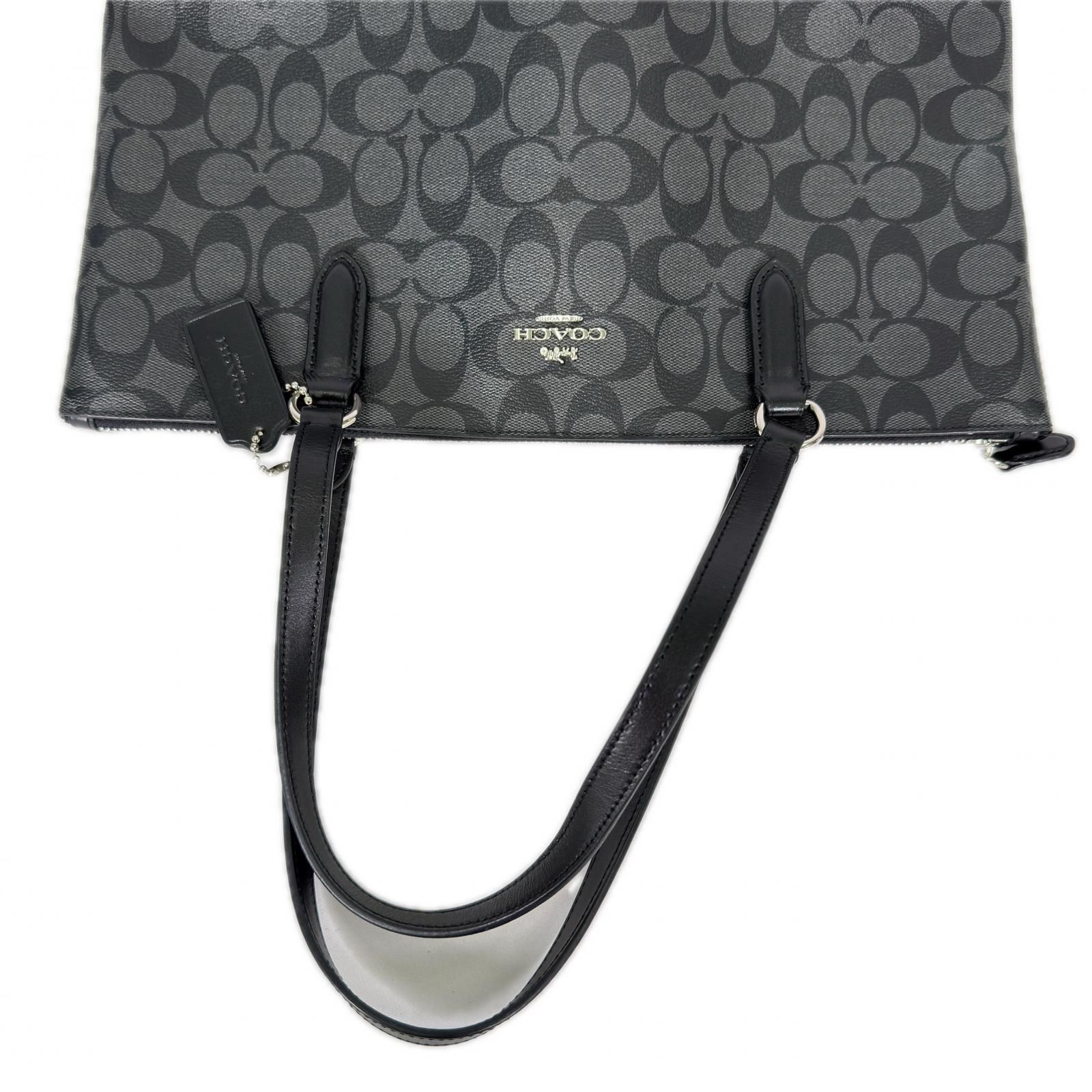 COACH コーチ トートバッグ ブラック グレー レザー シグネチャー 