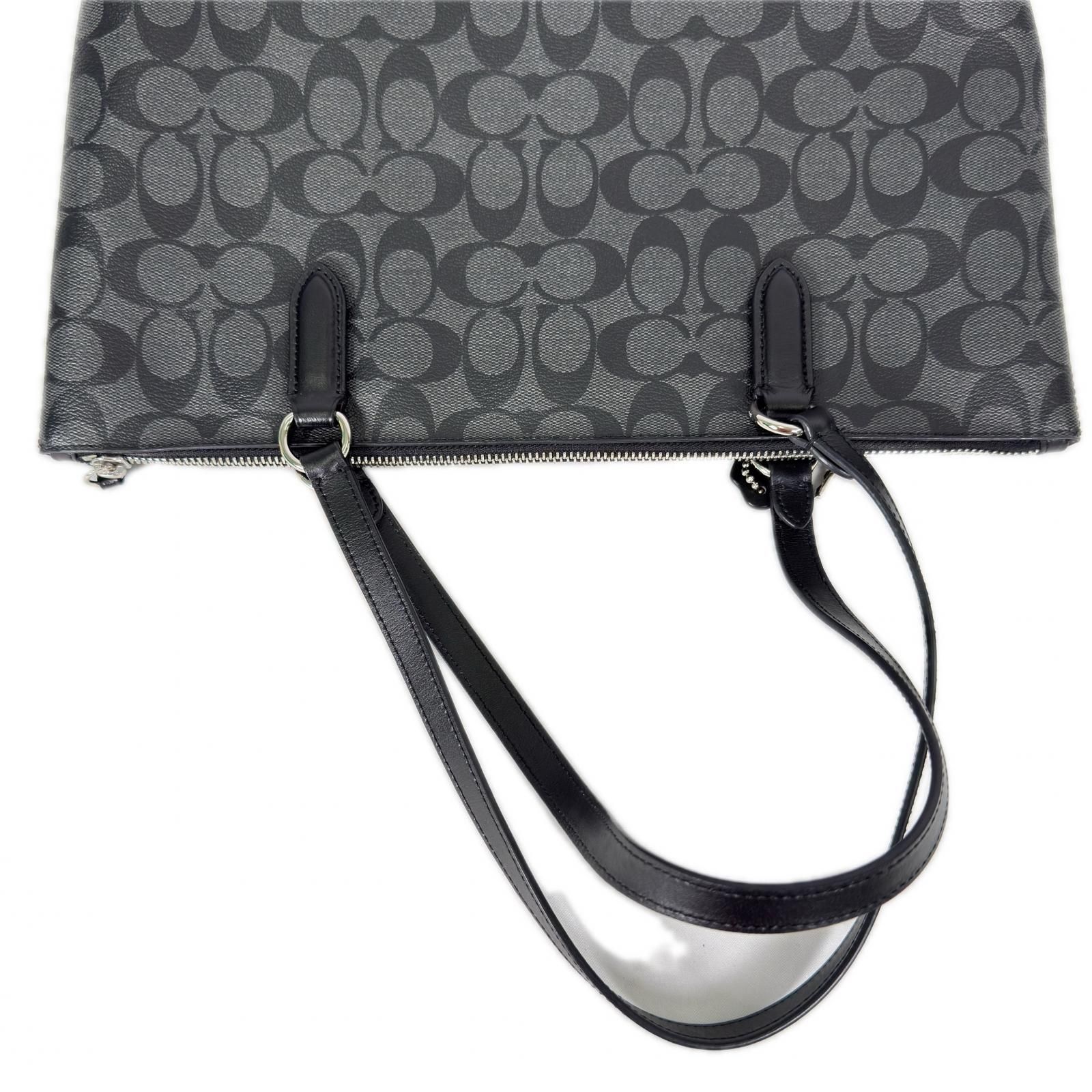 COACH コーチ トートバッグ ブラック グレー レザー シグネチャー