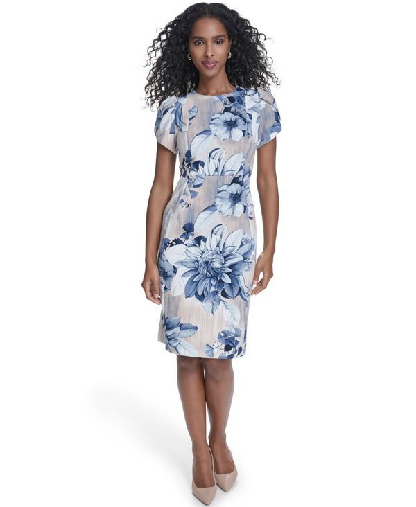 カルバンクライン レディース トップス ワンピース プリント 半袖 Calvin Klein Womens Printed Tulip ShortSleeve Sheath Dress Indigo Multi インディゴ