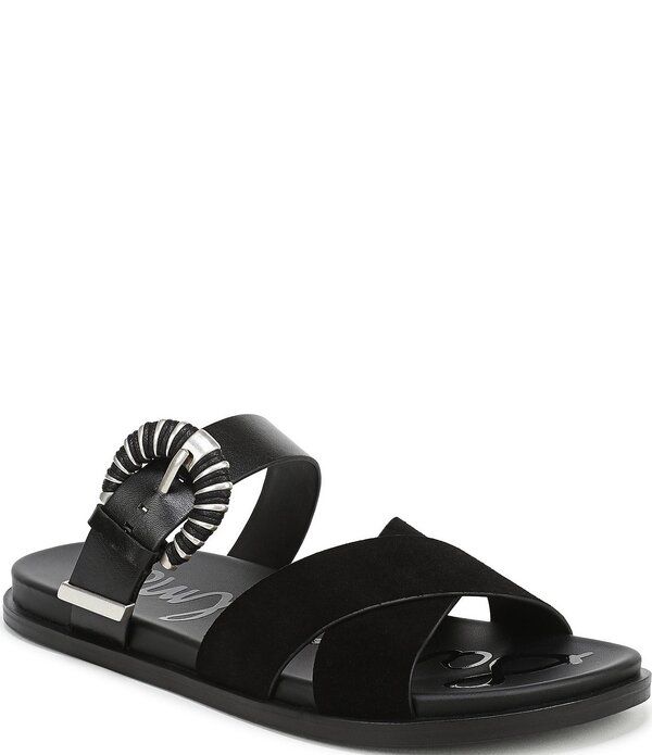 サムエデルマン レディース シューズ パンプス サンダル スエード レザー Sam Edelman Lucy Suede and Leather Criss Cross Buckle Hardware Slide Sandals Black ブラック