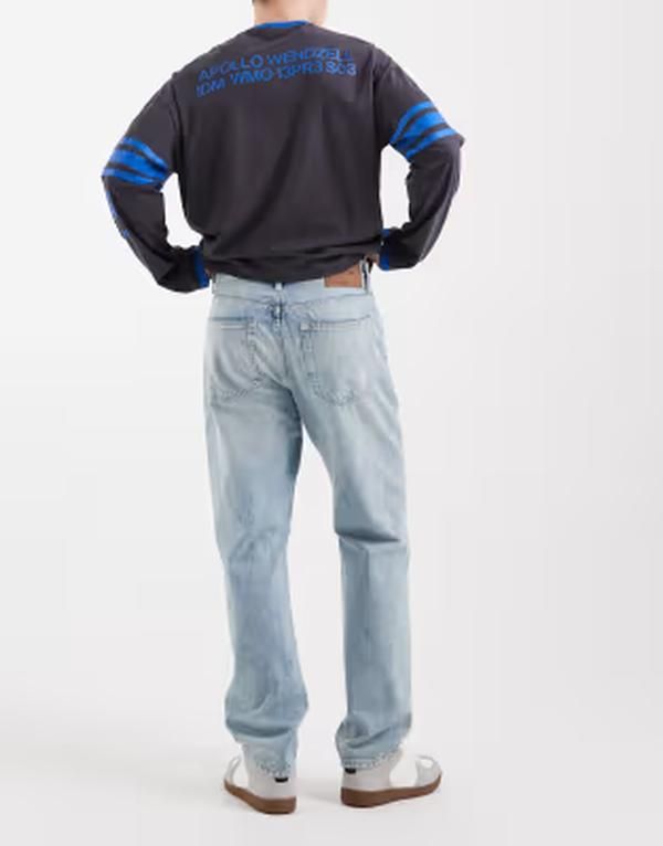 オンリーアンドサンズ メンズ ボトムス デニムパンツ ジーンズ ONLY SONS Edge straight fit jeans in distressed light blue denim Light Blue Denim デニム