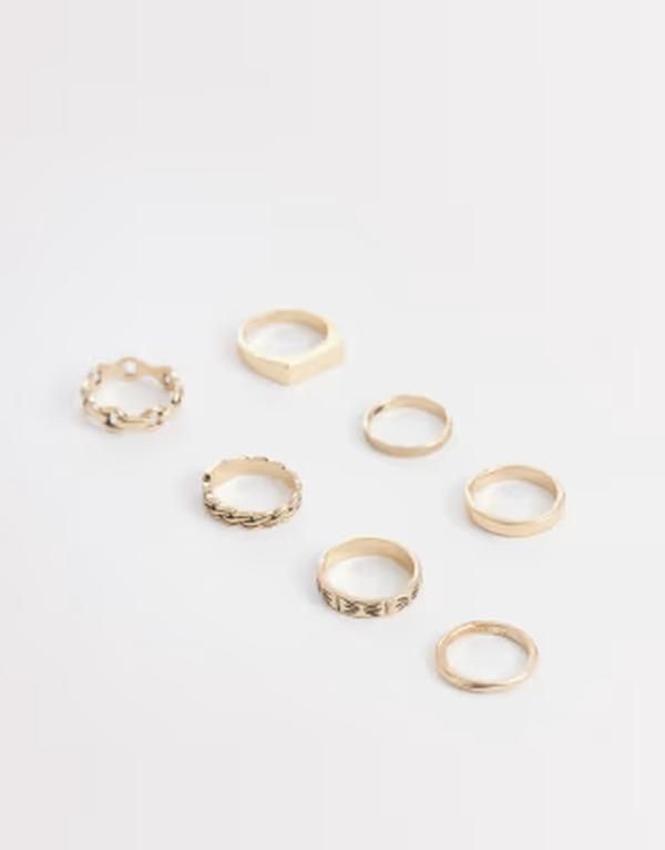 エイソス メンズ アクセサリー リング ASOS DESIGN 7 pack band chain rings tone GOLD ゴールド