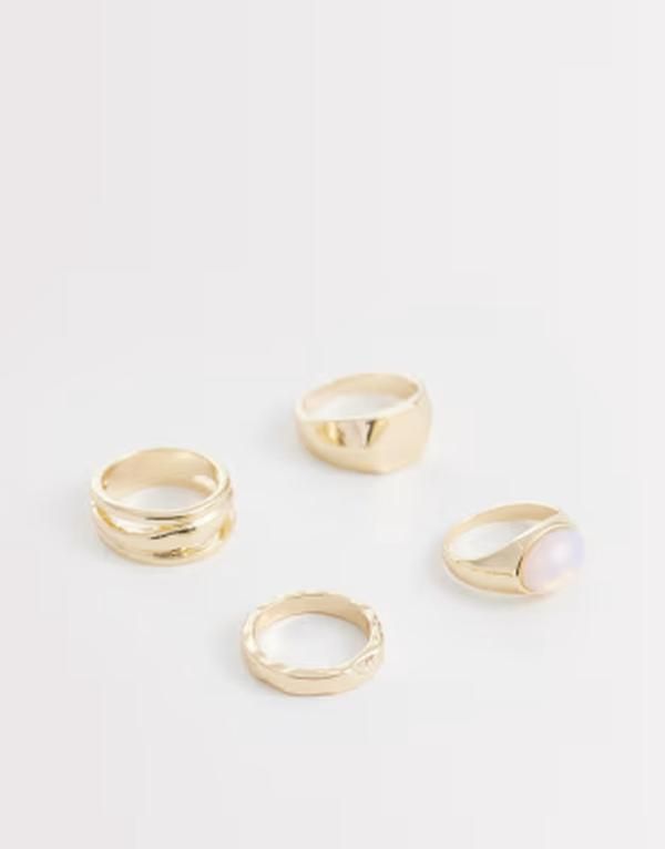エイソス メンズ アクセサリー リング ASOS DESIGN 4 pack oval semiprecious opal stone and hexagon rings tone GOLD ゴールド 9,346円